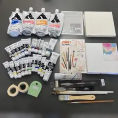 画材セット ゴールデンアクリリックス 絵の具 筆 パレット キャンパス