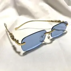 新品 リムレス ゴールド ブルーレンズ 数量限定 金 韓国 サングラス メガネ