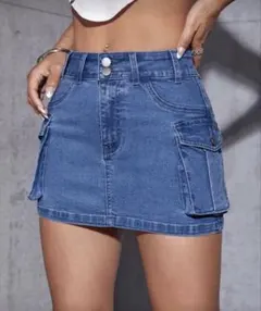 デニムブルー タイトスカート サイドポケット付き