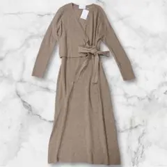 【新品タグ付】アダムエロペ カシミヤ混 カシュクールニットワンピース ベージュ