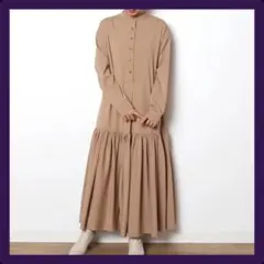 ★送料無料★洗える✨MERI ミーリー　ヘンリーネック ギャザー ワンピース