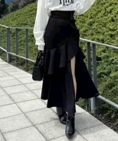 rienda フリルスリットハイウエストスコートショートパンツ ブラック