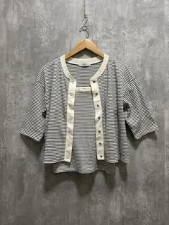 Discoat ディスコート 【WEB限定】リブボーダーキャミアンサンブル5分袖