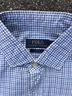 ラルフローレン ギンガムチェックシャツ 水色 白 ネイビー 2ボタン 現行タグ