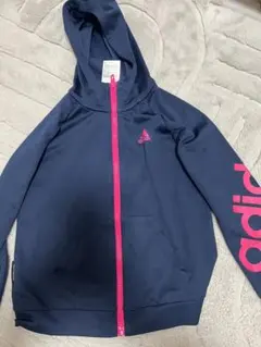 adidas フルジップフード付きジャージ ネイビー