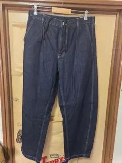 GU Lサイズ デニム カーブタックパンツ ワイドパンツ 濃め