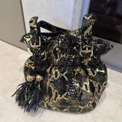 JESSICA ヘビ柄巾着型ハンドバッグ