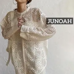 め*い様 k0272 JUNOAH ノーカラーレースシャツ　ホワイト