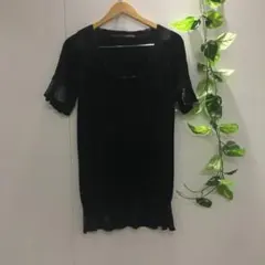 【topic luxe】ブラック 袖裾フリルデザイン 半袖 チュニック