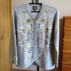  Alpaca ロイヤルアルパカ　花柄刺繍 ロングカーディガン S ROYAL ALPACA】【ペルー製】【ベビーアルパカ】ロイヤルアルパカ