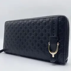 美品●グッチ ニース 長財布 ラウンドファスナー GGマイクロシマ ブラック