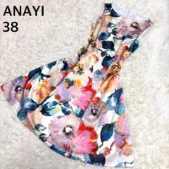 ANAYI ノースリーブワンピースドレス　シルク生地　花柄　ミモレ丈
