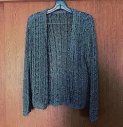 エメラルドグリーン　カーディガン　ラメ入り　手編み