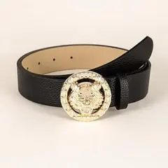 ライオンバックル 黒レザーベルト