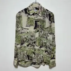 Marine Flag総柄　長袖シャツ　レトロ　モダン　ビスコース