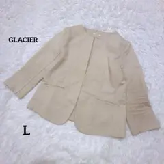 GLACIER ノーカラージャケット ベージュ きれいめ オフィス 薄手 L