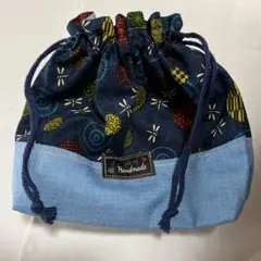 ハンドメイド 巾着袋 和柄 トンボ柄 デニム切り替え