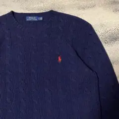 ポロラルフローレン ケーブルニット ネイビー カシミヤ混 刺繍 赤ポロ