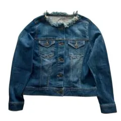 フリンジデザイン デニムジャケット Gジャン レディース Lサイズ