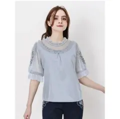 【axes femme】袖刺繍 チュール切替プルオーバー/カットソーのサムネイル