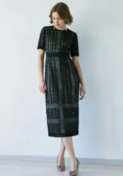 LAGUNAMOON ジオメトリックレースドレス ネイビー