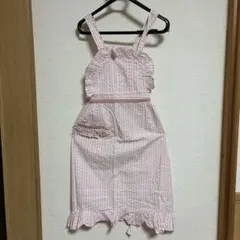 手作りピンク ストライプ エプロン フリル