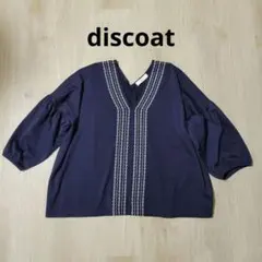 discoat ネイビー 五分袖 刺繍トップス