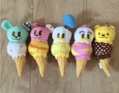 ディズニー　ミッキー　アイスクリーム　ぬいぐるみ　マスコット　キーホルダー　５種
