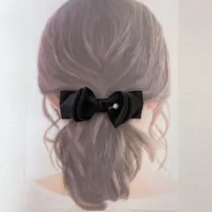 【パール付サテンリボンバレッタ】ヘアアクセ　ハンドメイド　結婚式　卒園式