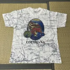 USA製 Hanesボディ ルイジアナ州地図 総柄Tシャツ sizeL