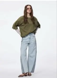 GU 2トーン バレルレッグジーンズ M