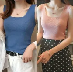 ✅【お値下げ中】☆ニット　タンクトップ　リブ　2枚組　オールシーズン　インナー