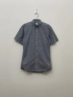 ユニクロ UNIQLO ネイビーチェック 半袖 ボタンダウンシャツ Sサイズ