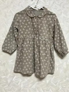 ハッピーオロジーベージュ コーデュロイ花柄 長袖ワンピース