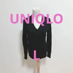 ユニクロ【L】エクストラファインメリノ Vネックセーター（長袖）黒♡リラックス