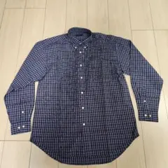 未使用オールドユニクロ 長袖チェックシャツ L 青系 ボタンダウン 紺タグ