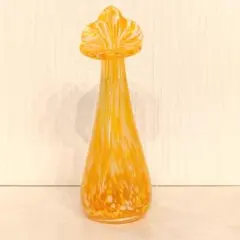 D壁 ガラス花瓶 オレンジ レッド マーブル 手吹きガラス フラワー