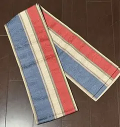 半幅帯 青・赤・クリームストライプ　トリコロール　中古