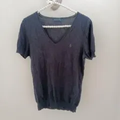 Ralph Lauren シルク混ブラックVネック 半袖