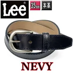 紺 Lee 本革 ベルト 0120574 ステッチデザイン D型バックル リー