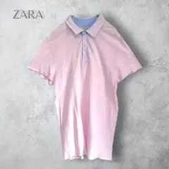 【ZARA ザラ】　ポロシャツ　ピンク　メンズ　綿　コットン　洗える　Lサイズ