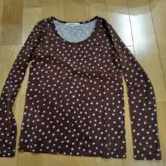 Cutie Blonde 長袖Tシャツ M 茶色・水色ドット