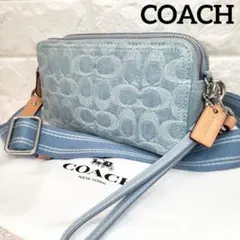 COACHコーチ デニムシグネチャーダブルジップカメラバッグクロスボディ 極美品