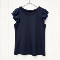 Rew de Rew フリル袖トップス ネイビー 38 きれいめ 上品 日本製のサムネイル
