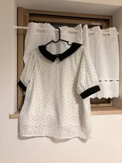 earth music&ecology 襟付きドット柄シフォンブラウス 半袖