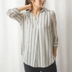 NARACAMICIE ナラカミーチェ シャツM白黒ストライプ七分袖新品ブラウス