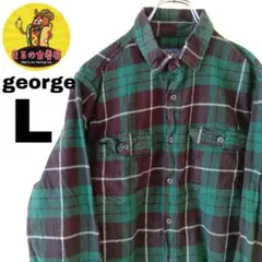USA古着　george　ネルシャツL　グリーンブラックチェック