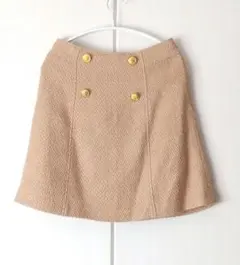 台形スカート　ベージュ　ツイード　金ボタン　ひざ丈スカート　ミニスカート