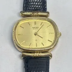 SEIKO クォーツ 時計 ゴールド文字盤 ブラックレザー