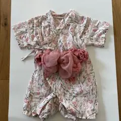 浴衣ロンパース　花柄　帯付き　70 ベビー